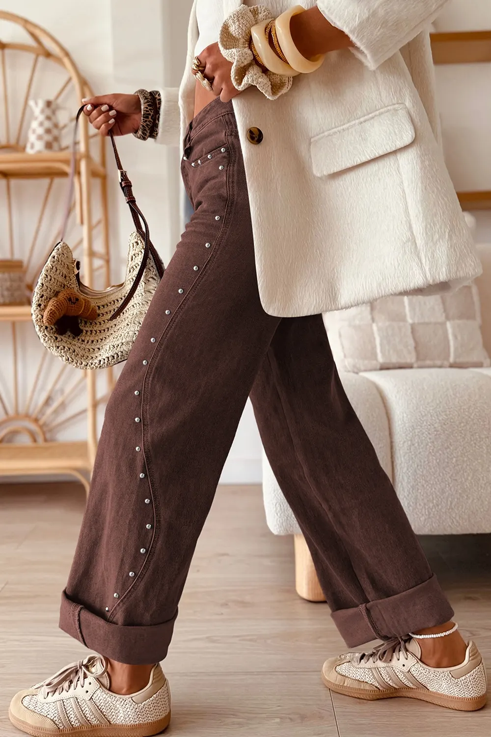 Embellished Wide-Leg Denim Jeans